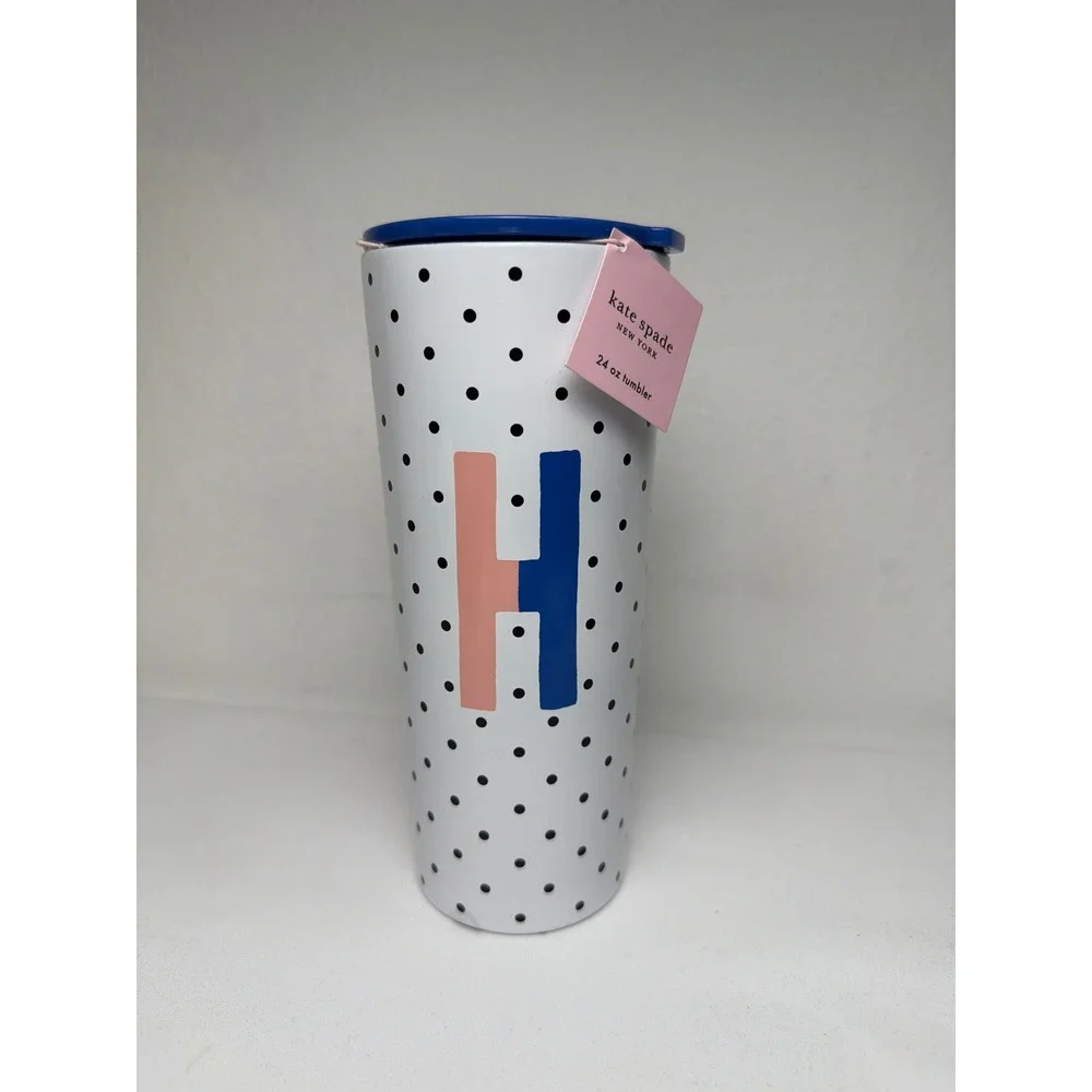 Kate Spade Blue‎ and White Polka Dot Tumbler 24 oz